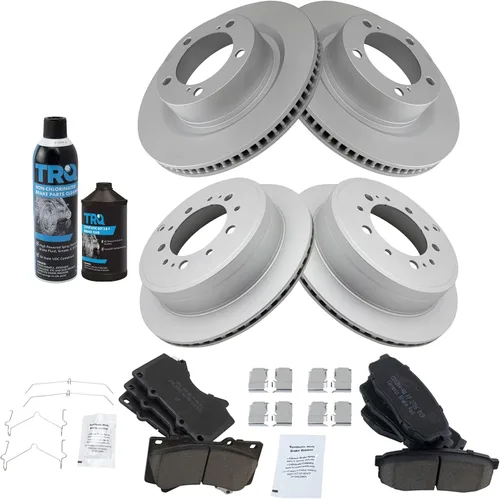 Miniatura 3 de TRQ Kit de pastillas de freno delanteras y traseras y rotores Kit químico de freno pastillas de freno Rotor de freno Cerámica Premium recubierto G