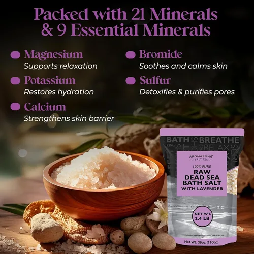 Miniatura 4 de Aromasong Sal pura cruda del mar muerto para remojar con lavanda 100% natural, 2.43 libras, sal de baño de spa de grano fino, exfoliante de lavado