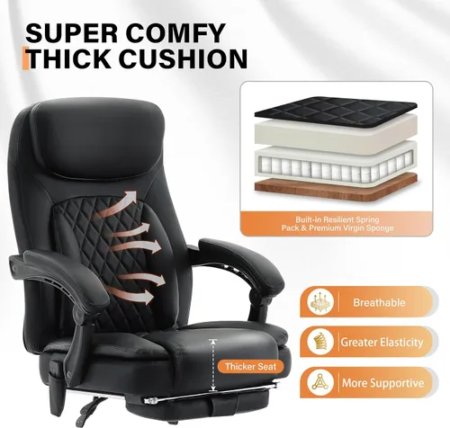 Miniatura 5 de Silla de oficina de masaje de 500 libras, silla de oficina ejecutiva de 6 puntos de vibración y calor, silla de escritorio cómoda reclinable de 135°