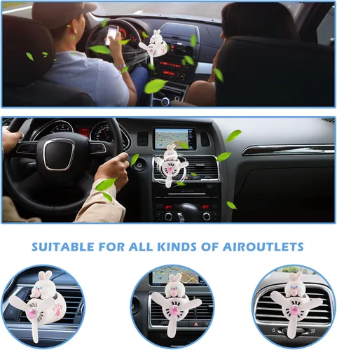 Miniatura 7 de Ambientador de aire para coche, lindo conejo de dibujos animados, piloto, difusor de coche, hélice giratoria, ventilador de salida de aire White