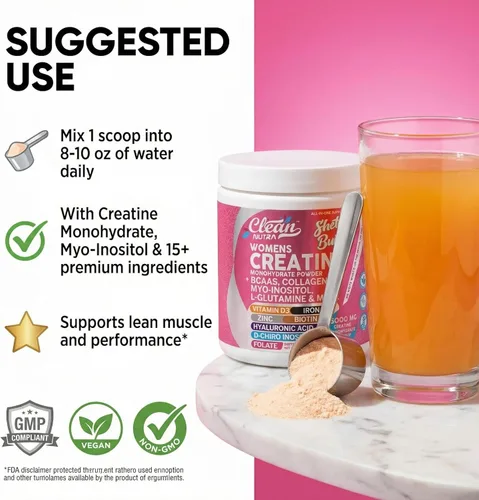 Miniatura 6 de Creatina para Mujeres Monohidrato de Creatina + BCAA Polvo Mio-Inositol Colágeno Biotina Ácido Hialurónico Folato L Glutamina Vitamina D3 Hierro