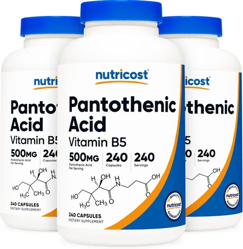 Miniatura 11 de Nutricost Ácido pantoténico (vitamina B5) 500 mg, 240 cápsulas (2 botellas)