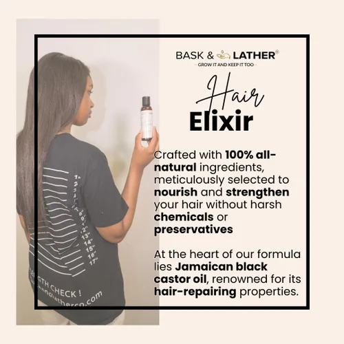 Miniatura 2 de BASK & LATHER Elixir - Aceite fortalecedor del cabello, aceite de ricino negro jamaicano, para volumen, grosor, desenredar, de encrespamiento