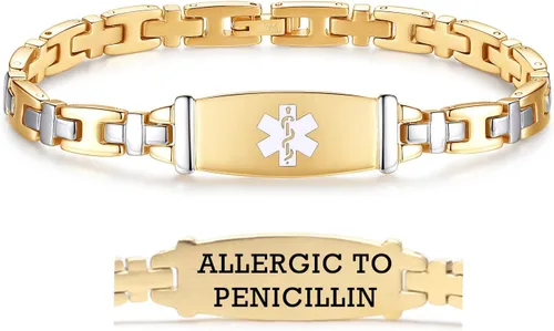 Miniatura 91 de LinnaLove Lady Medical Alert - Pulseras médicas de acero inoxidable para mujer, 7.5 pulgadas