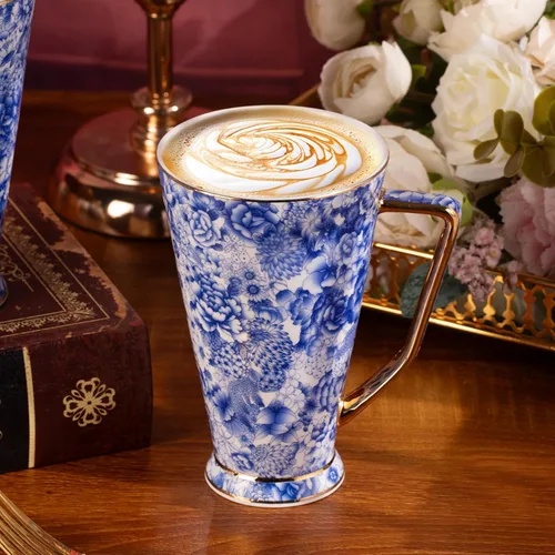 Miniatura 3 de KAMMAK Tazas de café de cerámica de 18 onzas de alto, juego de 2 tazas de té grandes con asa, tazas de té vintage, taza de capuchino para latte