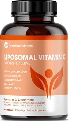 Pure Micronutrients Vitamina C liposomal pura, suplemento de 1400 mg, 90 cápsulas, píldoras de ácido ascórbico VIT C de alta absorción