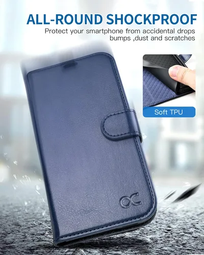 Miniatura 6 de OCASE Funda tipo cartera compatible con iPhone 13, de piel sintética, con tarjetero, bloqueo RFID, soporte para teléfono