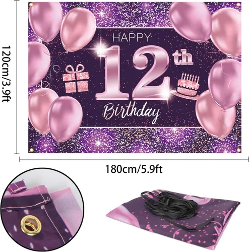 Miniatura 2 de pancarta grande rosa con texto en inglés “Happy Birthday