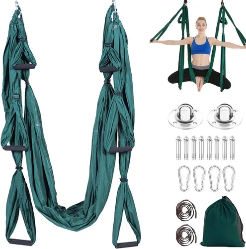 Kit de hamaca de yoga para trapecio aéreo, ultra fuerte, antigravedad para yoga, volador, juego de herramientas de columpio de inversión Verde