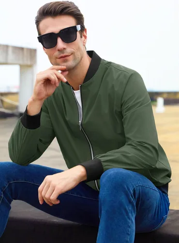 Miniatura 3 de MAGCOMSEN Chaqueta bomber para hombre, ligera, casual, con cremallera, rompevientos, primavera, otoño, abrigo de golf con bolsillos