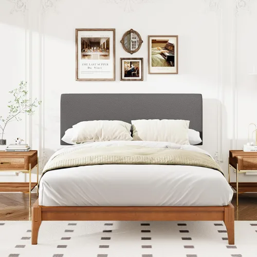 Miniatura 3 de Harper & Bright Designs Marco de cama de plataforma de bambú de tamaño matrimonial, cama de plataforma de madera de bajo perfil con cabecero, sin
