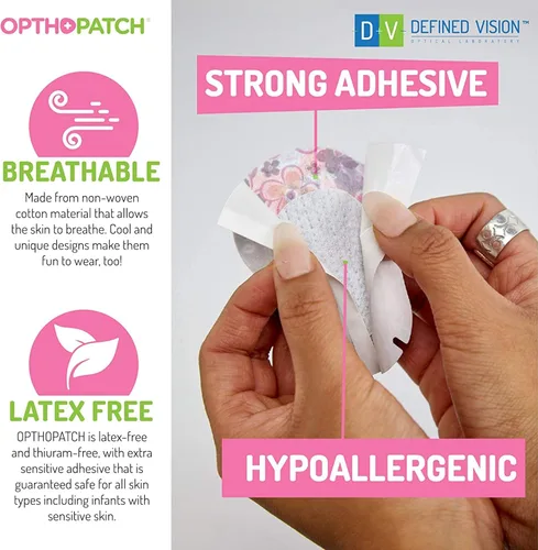 Miniatura 4 de Opthopatch Parches oculares para bebés – Adhesivo extra sensible – Diseño para niñas [Serie I] – 70 unidades + 2 gráficos de recompensa