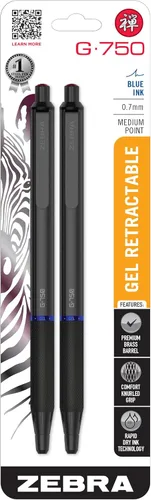 Miniatura 8 de Zebra Pen G-750 - Bolígrafo retráctil de gel, 2 unidades, tinta negra, punta media de 0.028 pulgadas, barril de latón negro, empuñadura texturizada