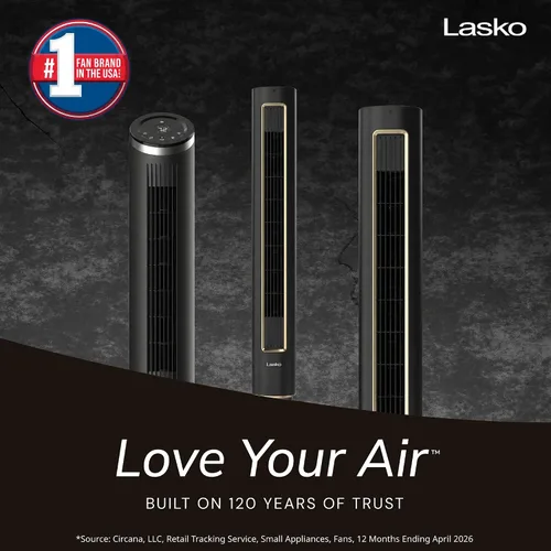 Miniatura 2 de Ventilador de torre Lasko Pinnacle de 40", para el hogar, flujo de aire de 32 pies/s, silencioso de 24dB, oscilación de 90°, ventilador de pie