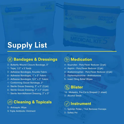 Miniatura 6 de Adventure Medical Kits Kit médico Ultraligero/Resistente al agua .5 - Hasta 2 personas, hasta 2 días - Incluye vendajes, elementos esenciales