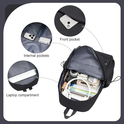 Miniatura 4 de Mochila Escolar Mochila de Día Casual Negra Bolso para Libros, A-Negro, Grande