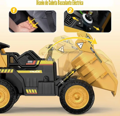 Miniatura 2 de ANPABO Camión volquete para montar, auto con control remoto, cama eléctrica y pala extra, vehículo de construcción con reproductor de música