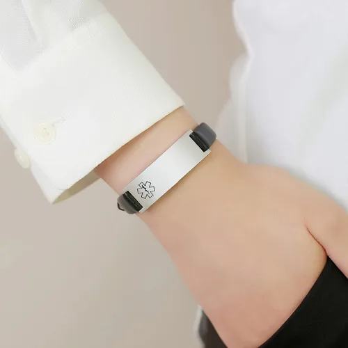 Miniatura 30 de MPRAINBOW Pulsera de alerta médica personalizada para mujer, correa de reloj de cuero genuino, grabado de doble cara, diabetes, epilepsia, joyería