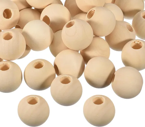 Miniatura 9 de uxcell 60 cuentas espaciadoras de madera natural de 0.98 pulgadas (0.984 in), agujero grande sin acabar, cuentas de madera redondas sin terminar