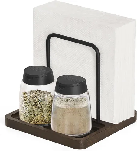 Miniatura 9 de Mkono Servilletero para mesa de granja, dispensador de servilletas de madera color negro, almacenamiento de servilletas de papel rústico