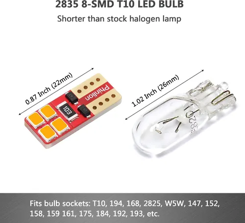 Miniatura 7 de PHINLION 12V T10 168 194 Bombillas LED amarillas ámbar, súper brillantes, miniatura 2835 8-SMD, cuña 12961 12396 para luces interiores de coche