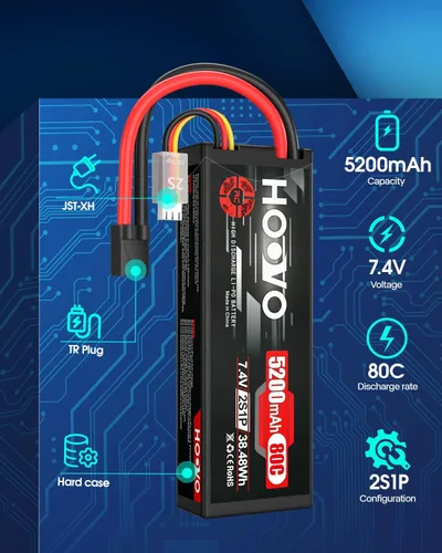 Miniatura 2 de HOOVO 7.4V 80C 5200mAh 2S Lipo Batería con TR Plug Estuche rígido para RC Car Truck Truggy Buggy Tank RC Avión Helicóptero Barco Carreras