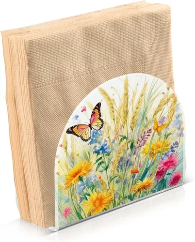 Miniatura 2 de Servilletero rústico con flores silvestres y mariposas para mesas, servilleteros de acrílico transparente, servilleteros de cóctel para cocina