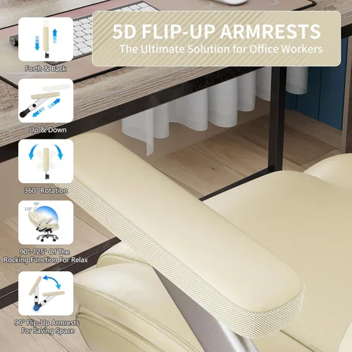 Miniatura 6 de Silla de oficina grande y alta con brazos 5D, silla de escritorio resistente de tela y piel sintética, soporte lumbar ajustable y altura, función