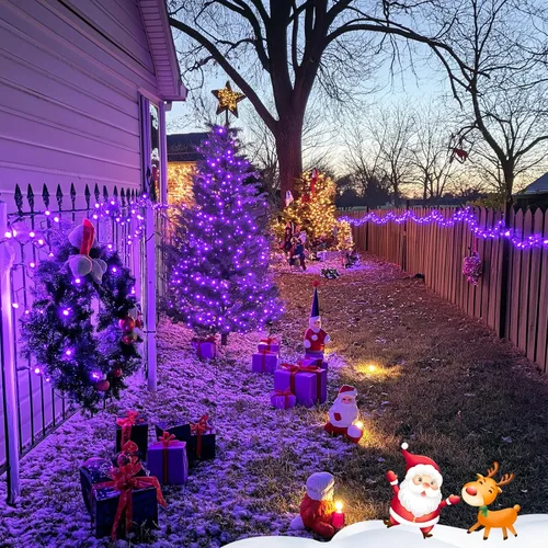 Miniatura 8 de JMEXSUSS Guirnalda de 250 luces LED de Navidad, 91.5 pies, luces de Navidad moradas impermeables para exteriores, 8 modos de iluminación, luz Púrpura