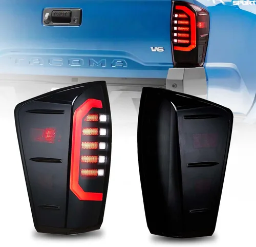 Luces traseras LED mejoradas para Toyota Tacoma 2016-2021, montaje de luces traseras LED negras ahumadas con señal de freno/giro/lámpara de marcha