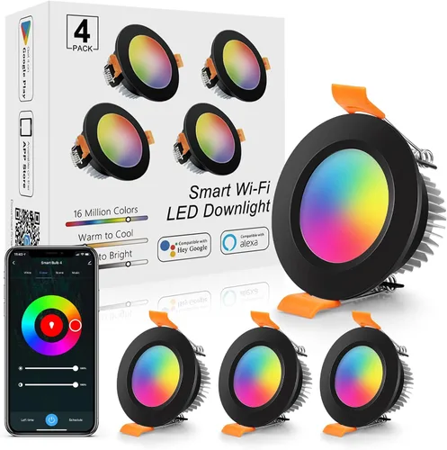 Miniatura 11 de LightingWill Iluminación LED empotrada de 2 pulgadas, Downlight LED inteligente WiFi, luz de techo de 5W compatible con Alexa/Google Assistant, RGB