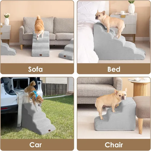 Miniatura 7 de EHEYCIGA Escaleras curvas para perros para camas altas de 50 cm de altura, 4 escalones para perros pequeños y gatos, escaleras para mascotas