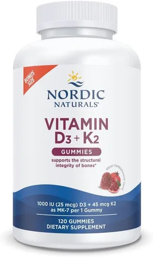 Nordic Naturals Gomitas de Vitamina D3 + K2, Granada - 120 Gomitas - 1000 UI de Vitamina D3 + 45 mcg K2 - Gran sabor - Salud ósea, promueve la