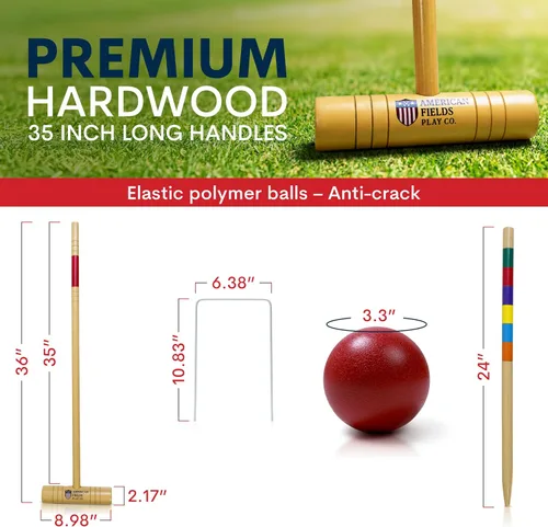 Miniatura 3 de Juego de croquet premium para adultos – Juegos de croquet de lujo para familias con mazos de madera de 35 pulgadas, bolas de polímero, bolsa