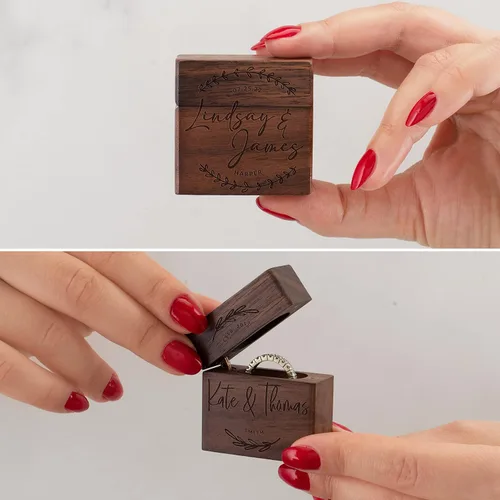 Miniatura 7 de Caja de anillo de madera personalizada, caja de soporte de anillo personalizada, caja de anillo de corazón de madera para ceremonia de boda, 8