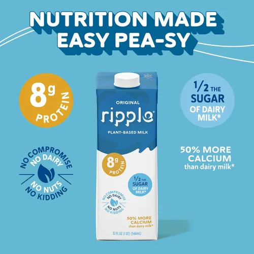 Miniatura 5 de Ripple Leche no láctea, original, leche vegana con proteína de guisante de 0.28 oz, cartones de porción individual estables para llevar, sin OMG, a