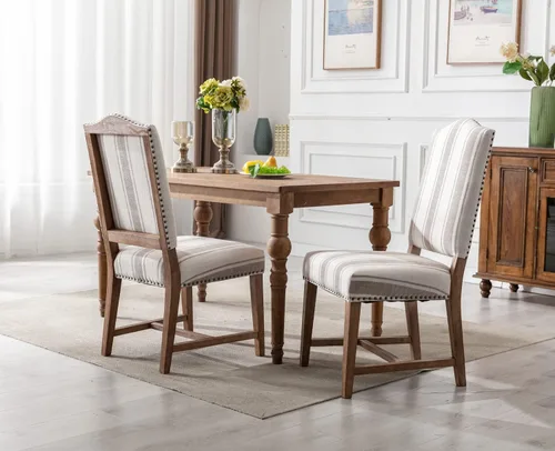 Miniatura 7 de Shunzhi Farmhouse - Juego de 2 sillas de comedor tapizadas estilo Parson, modernas de mediados de siglo con cabeza de clavo, de lino, sin brazos