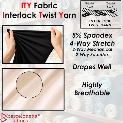 Miniatura 4 de ITY - Tela de jersey Tejido de elastano, elástico en 2 direcciones, 95% poliéster, 5% elastano, antiarrugas, transpirable, 60 pulgadas de ancho