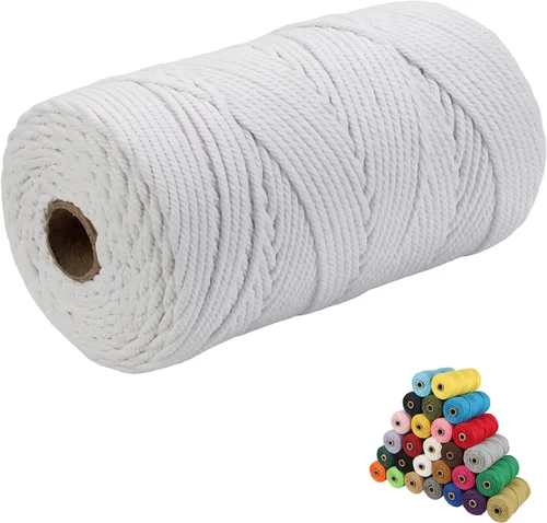 Miniatura 39 de Cordón de algodón para macramé, hilo torcido de 4 capas, cuerda de algodón natural, suministros perfectos de macramé, para hacer soportes colgantes