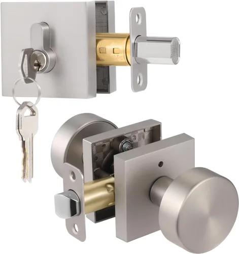 Miniatura 34 de coolnews Pomos dorados para puerta interior, pomo de puerta de privacidad con cerradura, manija de puerta cuadrada resistente moderna para Oro
