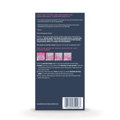 Miniatura 9 de VEET Tiras de cera de azúcar para depilación corporal de mujer, kit de depilación de bikini, púbico, dermatológicamente probado para áreas