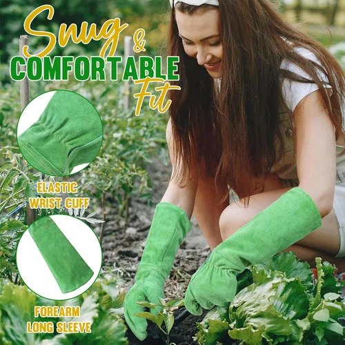Miniatura 5 de HANDLANDY Guantes de jardinería de cuero, guantes largos a prueba de espinas, guantes de jardín resistentes, longitud al codo, guantes de poda