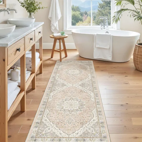 Miniatura 970 de Madane Tapete lavable de 2 x 10 pies para pasillo, cocina, recibidor, clásico, suave, antideslizante para interiores, casa de campo, baño, sala