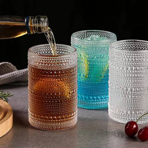 Miniatura 7 de Amyoole Juego de 6 vasos para beber Hobnail de 15 onzas, vasos de agua transparentes vintage en relieve, vasos de cóctel para cerveza, whisky, jugo