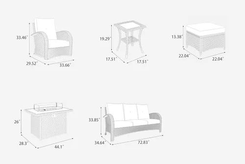 Miniatura 9 de LayinSun - Juego de 10 piezas de muebles seccionales de patio para el aire libre con mesa para fogata, juegos de sillas giratorias reclinables