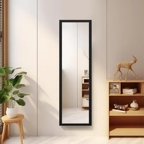 Beauty4U Espejo de Pared de Cuerpo Entero - A Prueba de Explosiones, Rectangular con Marco Flotante para Decoración de Habitaciones, 50" x 14", Negro