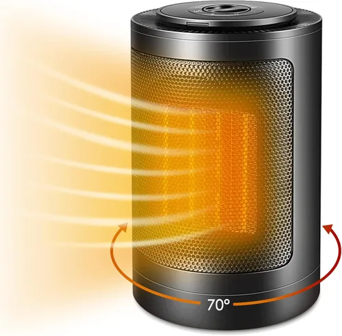 Fane Brivennor - Calentador eléctrico para interiores, 750/1500 W, oscilante rápido de 70°, portátil, con protección de seguridad de 3 pliegues,