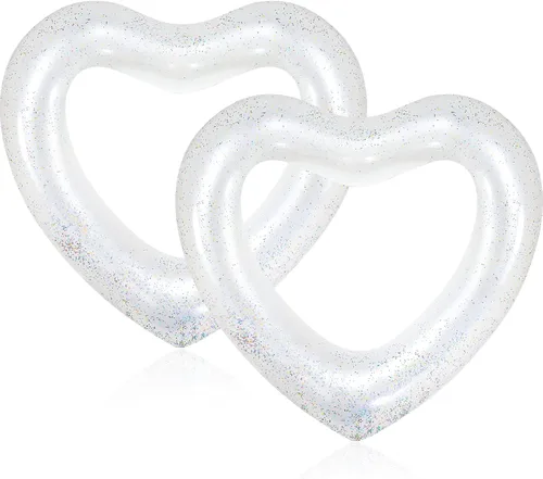 Miniatura 10 de Sumind Flotador de piscina con forma de corazón, 2 piezas, 47.3 x 39.4 pulgadas, anillos de natación inflables para despedida de soltera, tubo