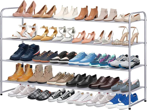 Miniatura 9 de KIMBORA Zapatero largo de 4 niveles para el piso del armario, estante ancho para zapatos, organizador de almacenamiento de 30 pares apilables, Negro