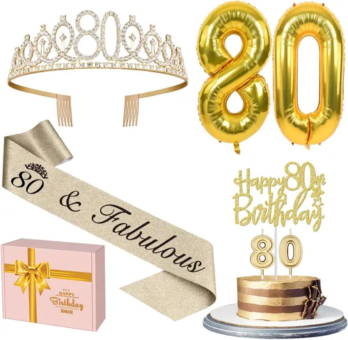 Miniatura 59 de Decoraciones doradas de 70 cumpleaños para mujer con banda y tiara de cumpleaños 70, adorno para pastel y velas, globos de números, regalos de 70